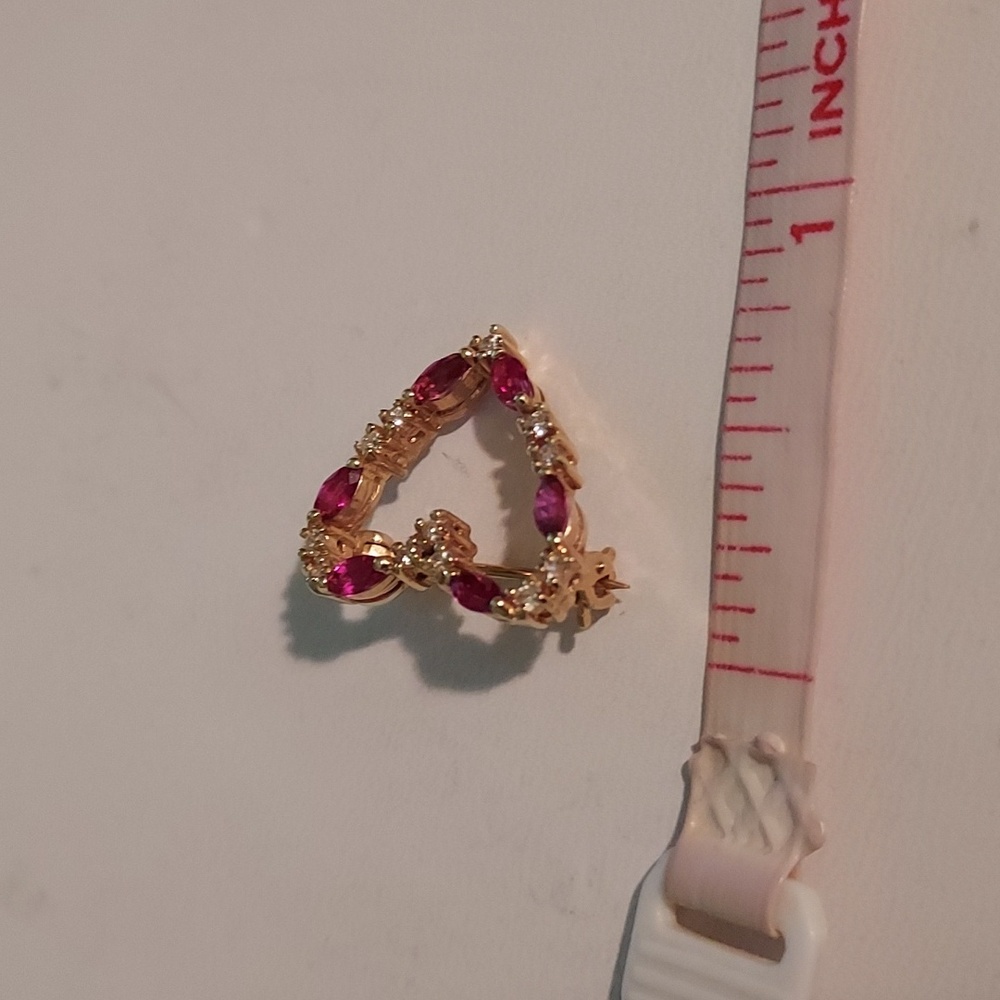 Heart Shaped Pin With Diamond & Ruby Stones In Go… - image 5